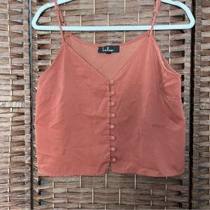 Lulus Rust Orange , Button-Up CroppedTank Top, Coquette, Y2K, Boho, Romantic, M.